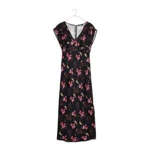 NWT Madewell V-Neck Floral Midi Dress True Black Size 0 Silk Blend